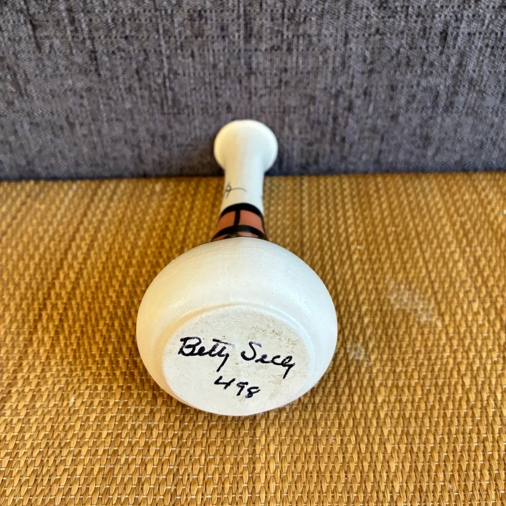 Vintage Desert Pueblo Painted Wood Bud Vase Signed Artist Betty Selby #498